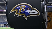 Aug 16, 2025; Arlington, Texas, USA; A view of the Baltimore Ravens logo on an air chiller fan before the game between the Dallas Cowboys and the Baltimore Ravens at AT&T Stadium. Mandatory Credit: Jerome Miron-Imagn Images
