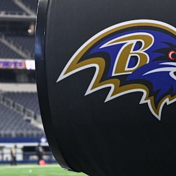Aug 16, 2025; Arlington, Texas, USA; A view of the Baltimore Ravens logo on an air chiller fan before the game between the Dallas Cowboys and the Baltimore Ravens at AT&T Stadium. Mandatory Credit: Jerome Miron-Imagn Images