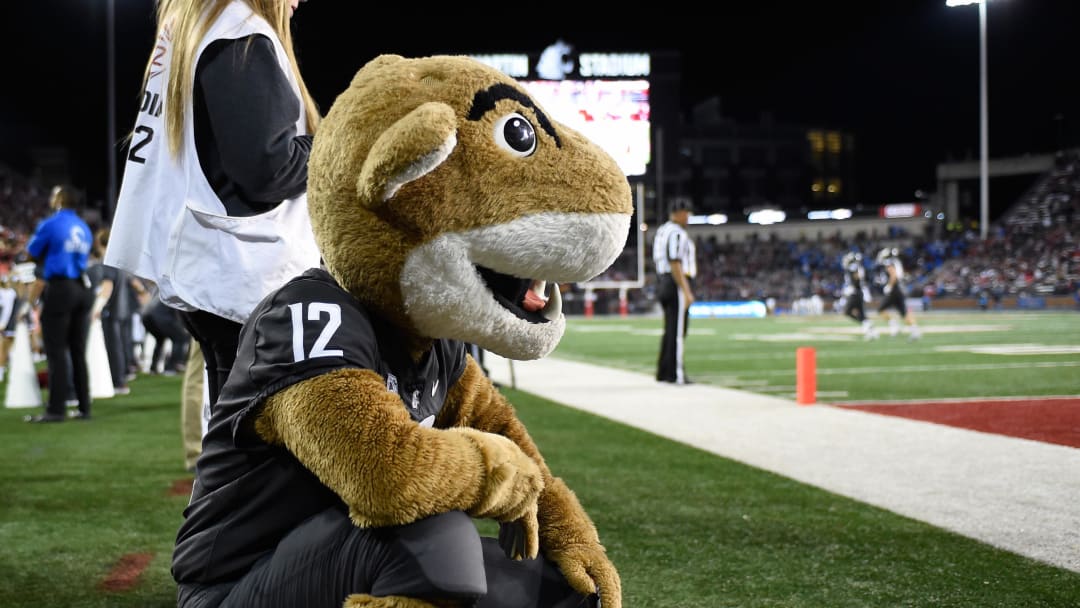 Sep 21, 2019; Pullman, WA, USA; Washington State Cougars mascot Butch looks on during a football game against the Washington State Cougars in the second half at Martin Stadium. Bruins won 67-63. Mandatory Credit: James Snook-USA TODAY Sports