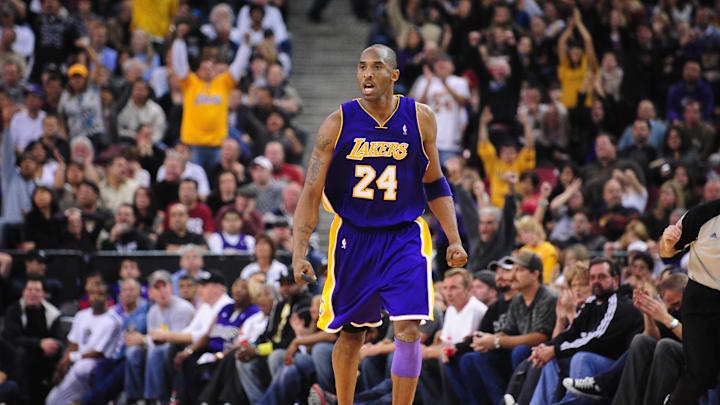 December 26, 2009; Sacramento, CA, USA; Los Angeles Lakers guard Kobe Bryant (24) celebrates after making a basket during the second overtime against the Sacramento Kings.