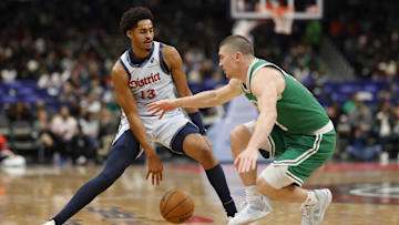 Jordan Poole crossed over Payton Pritchard during the Wizards - Celtics game.