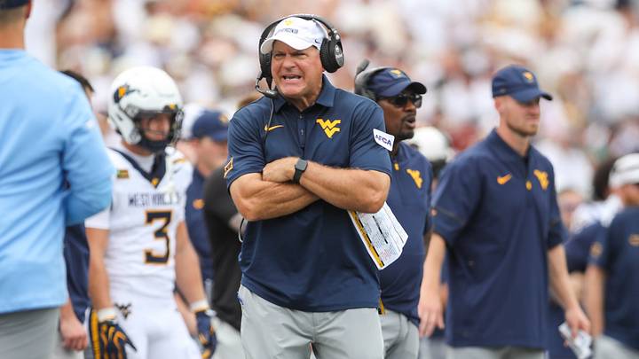 Sep 5, 2026; Morgantown, West Virginia, USA; West Virginia Mountaineers head coach Rich Rodriguez yells along the sideline during the third quarter against the Coastal Carolina Chanticleers at Milan Puskar Stadium. Mandatory Credit: Ben Queen-Imagn Images