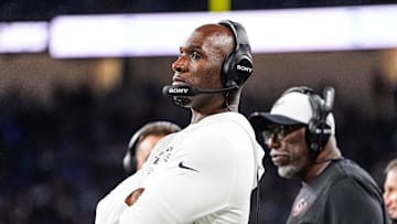 Houston Texans head coach DeMeco Ryans watches a play against Detroit Lions during the second half at Ford Field in Detroit on Saturday, August 23, 2025.