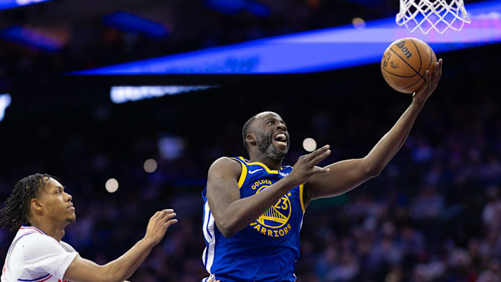 Draymond Green drives to the hoop during the Warriors' 126–119 loss to the 76ers on March 1, 2025.