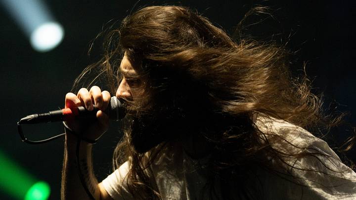 Nathan Sanville performs with Hot Mulligan at Bridgestone Arena in Nashville, Tenn., Sunday, March 31, 2024.
