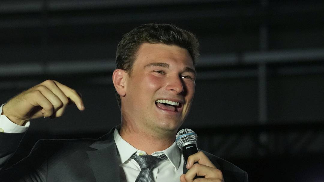 Apr 24, 2026; Henderson, NV, USA; Las Vegas Raiders quarterback Fernando Mendoza at the Festival of Football at the Intermountain Health Performance Center. Mandatory Credit: Kirby Lee-Imagn Images