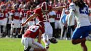Nov 22, 2025; Tuscaloosa, Alabama, USA; Alabama Crimson Tide kicker Conor Talty (31) kicks the extra point during the first half against the Eastern Illinois Panthers at Saban Field at Bryant-Denny Stadium. Mandatory Credit: David Leong-Imagn Images