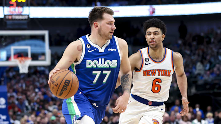 Quentin Grims guarding Luka Doncic during the 2022-2023 season.