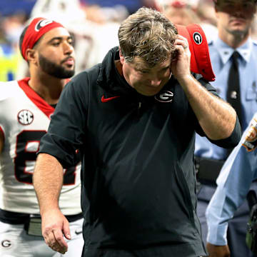 Georgia coach Kirby Smart reacts after losing the SEC Championship game against Alabama at Mercedes-Benz Stadium in Atlanta, on Saturday, Dec. 2, 2023. Alabama won 27-24.