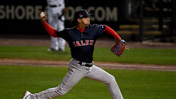 Salem's Jedixson Paez (17) pitches against the Shorebirds Tuesday, April 9, 2024, at Perdue Stadium in Salisbury, Maryland.