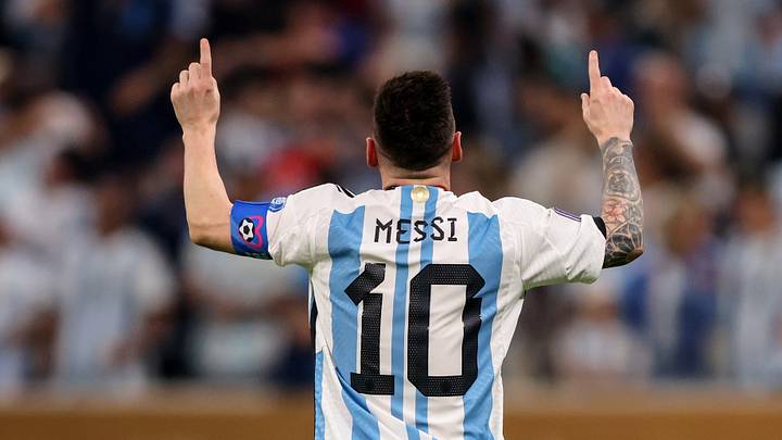Leo Messi celebrates after Argentina defeated France for the 2022 World Cup championship.