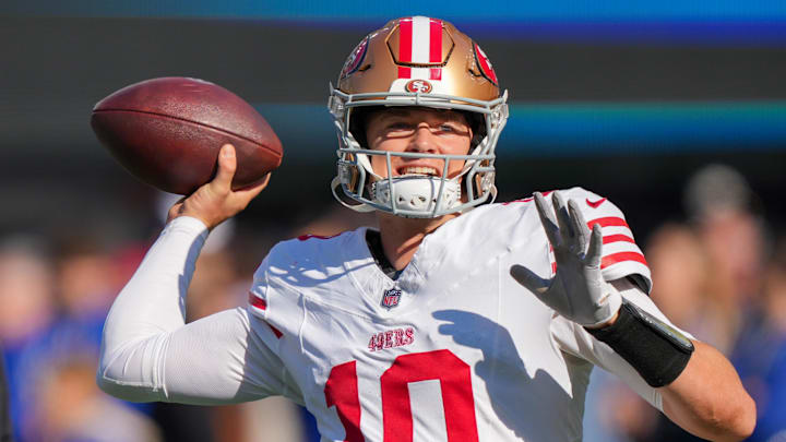 San Francisco 49ers quarterback Mac Jones (10)