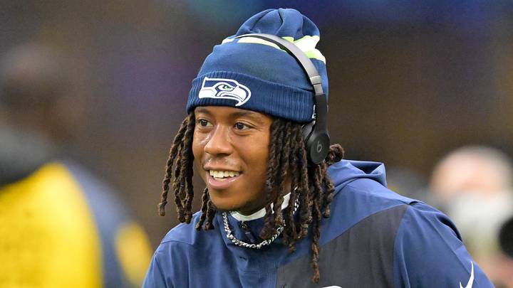 Nov 16, 2025; Inglewood, California, USA; Seattle Seahawks wide receiver Rashid Shaheed (22) warms up prior to the game against the Los Angeles Rams at SoFi Stadium. Mandatory Credit: Jayne Kamin-Oncea-Imagn Images