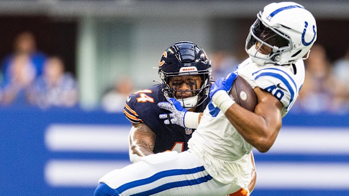 Bears linebacker Noah Sewell makes a tackle in coverage in preseason. The departure of Jack Sanborn could mean Sewell gets a chance for more playing time. Bears linebacker Noah Sewell makes a tackle in coverage in preseason. The departure of Jack Sanborn could mean Sewell gets a chance for more playing time.