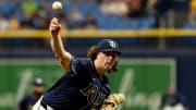Jun 26, 2024; St. Petersburg, Florida, USA; Tampa Bay Rays starting pitcher Ryan Pepiot (44) throws against the Seattle Mariners in the first inning at Tropicana Field.