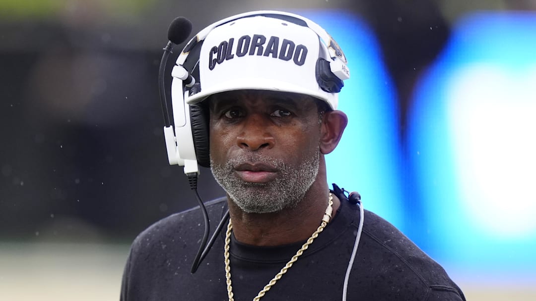 Oct 11, 2025; Boulder, Colorado, USA; Colorado Buffaloes head coach Deion Sanders during the first quarter against the Iowa State Cyclones at Folsom Field. Oct 11, 2025; Boulder, Colorado, USA; Colorado Buffaloes head coach Deion Sanders during the first quarter against the Iowa State Cyclones at Folsom Field.