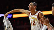 Iowa State Cyclones guard Tyrese Haliburton reacts during the second half against the Kansas State Wildcats.
