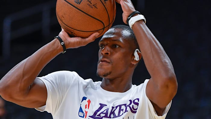 Nov 15, 2019; Los Angeles, CA, USA; Los Angeles Lakers guard Rajon Rondo during pregame warmups