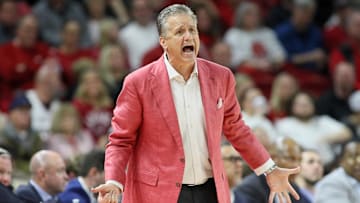 Dec 30, 2024; Fayetteville, Arkansas, USA; Arkansas Razorbacks head coach John Calipari during the second half against the Oakland Golden Grizzlies at Bud Walton Arena. Arkansas won 92-62. Mandatory Credit: Nelson Chenault-Imagn Images
