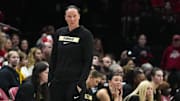Purdue Boilermakers head coach Katie Gearlds watches her players 