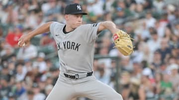 May 9, 2025; West Sacramento, California, USA; New York Yankees pitcher Will Warren (98) throws a pitch against the Athletics during the first inning at Sutter Health Park. Mandatory Credit: Ed Szczepanski-Imagn Images