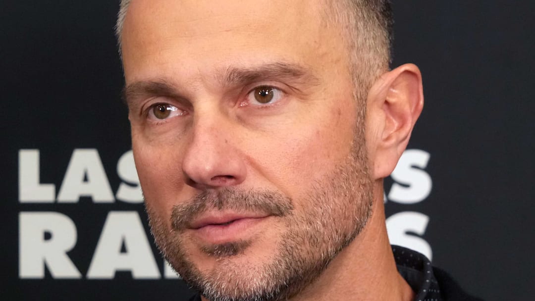 Feb 25, 2025; Indianapolis, IN, USA; Las Vegas Raiders general manager John Spytek on radio row during the NFL Scouting Combine at the Indiana Convention Center. Mandatory Credit: Kirby Lee-Imagn Images