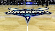 Oct 29, 2014; Charlotte, NC, USA; The basketball court for the Charlotte Hornets sports the new logo before the opening home game against the Milwaukee Bucks at Time Warner Cable Arena. 