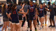 Brentwood School shakes hands at the Cali Live girls basketball event in Ladera Ranch (Calif.) on June 14. 