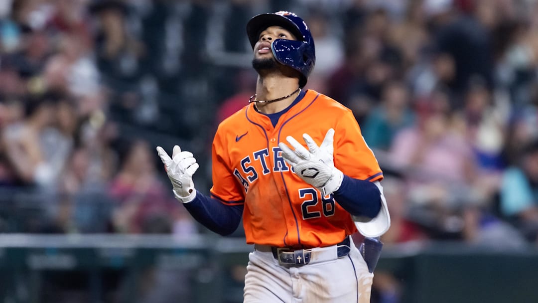 Houston Astros infielder Brice Matthews celebrates as he rounds the bases after hitting a two run home run. Houston Astros infielder Brice Matthews celebrates as he rounds the bases after hitting a two run home run.