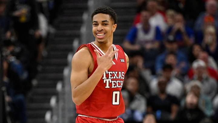 Mar 29, 2025; San Francisco, CA, USA; Texas Tech Red Raiders guard Chance McMillian (0) reacts during the second half against the Florida Gators during the West Regional final of the 2025 NCAA tournament at Chase Center. Mandatory Credit: Eakin Howard-Imagn Images