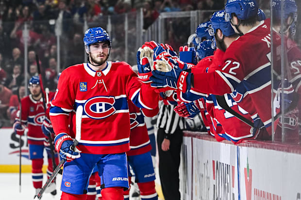 Hockey player celebrates goal scored