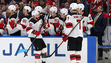 New Jersey Devils right wing Connor Brown (16) scored a goal against the Tampa Bay Lightning: Kim Klement Neitzel-Imagn Images