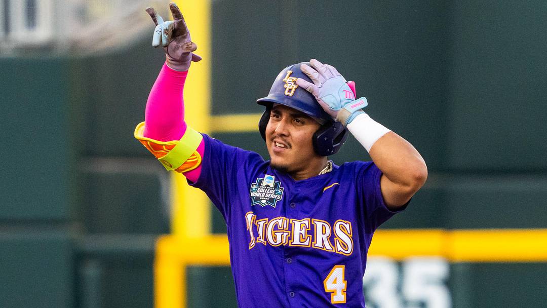 Steven Milam celebrates a double against Arkansas in the 2025 College World Series Steven Milam celebrates a double against Arkansas in the 2025 College World Series