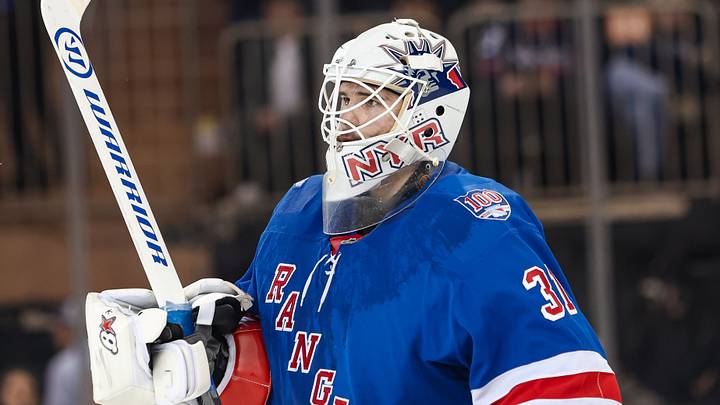 Apr 5, 2026; New York, New York, USA; New York Rangers goalie Igor Shesterkin (31) skates against the Washington Capitals during the second period at Madison Square Garden. Mandatory Credit: Danny Wild-Imagn Images Apr 5, 2026; New York, New York, USA; New York Rangers goalie Igor Shesterkin (31) skates against the Washington Capitals during the second period at Madison Square Garden. Mandatory Credit: Danny Wild-Imagn Images
