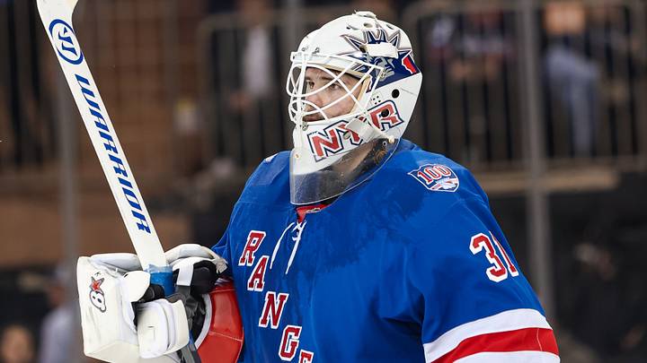 Apr 5, 2026; New York, New York, USA; New York Rangers goalie Igor Shesterkin (31) skates against the Washington Capitals during the second period at Madison Square Garden. Mandatory Credit: Danny Wild-Imagn Images Apr 5, 2026; New York, New York, USA; New York Rangers goalie Igor Shesterkin (31) skates against the Washington Capitals during the second period at Madison Square Garden. Mandatory Credit: Danny Wild-Imagn Images