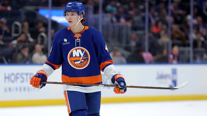 Oct 11, 2025; Elmont, New York, USA; New York Islanders defenseman Matthew Schaefer (48) skates against the Washington Capitals during the second period at UBS Arena. Mandatory Credit: Brad Penner-Imagn Images Oct 11, 2025; Elmont, New York, USA; New York Islanders defenseman Matthew Schaefer (48) skates against the Washington Capitals during the second period at UBS Arena. Mandatory Credit: Brad Penner-Imagn Images