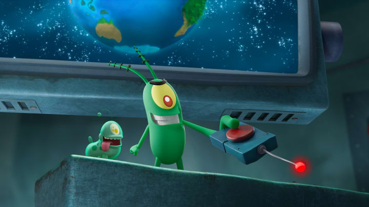 Plankton from Plankton: The Movie pressing a button