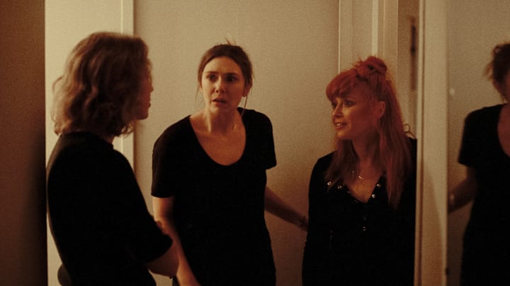 His Three Daughters. Carrie Coon as Katie, Elizabeth Olsen as Christina and Natasha Lyonne as Rachel in His Three Daughters