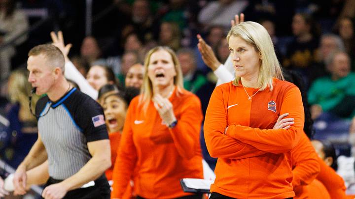 Virginia Tech head coach Megan Duffy looks on during a NCAA women's basketball game against Virginia Tech at Purcell Pavilion on Thursday, February. 5, 2026, in South Bend.