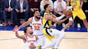 Haliburton (right) dropped 31 points in the Pacers’ Game 1 win.