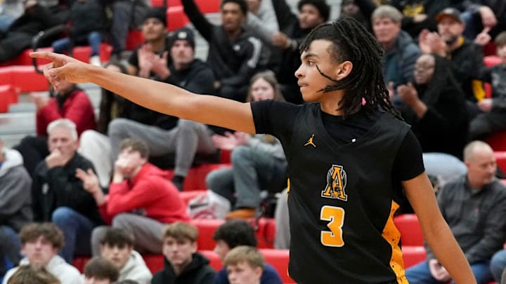 Avon’s Jedidiah Minnett (3) reacts after scoring a three-point field goal against Plainfield during the boy’s Hendricks County tournament championship game Monday, Jan. 13, 2025, at Plainfield High School. Avon defeated Plainfield 65-44. Avon’s Jedidiah Minnett (3) reacts after scoring a three-point field goal against Plainfield during the boy’s Hendricks County tournament championship game Monday, Jan. 13, 2025, at Plainfield High School. Avon defeated Plainfield 65-44.