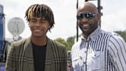 Carsten Sabathia (left) is set to follow in the MLB footsteps of his father, CC Sabathia (right), beginning with the 2025 MLB Draft next week.