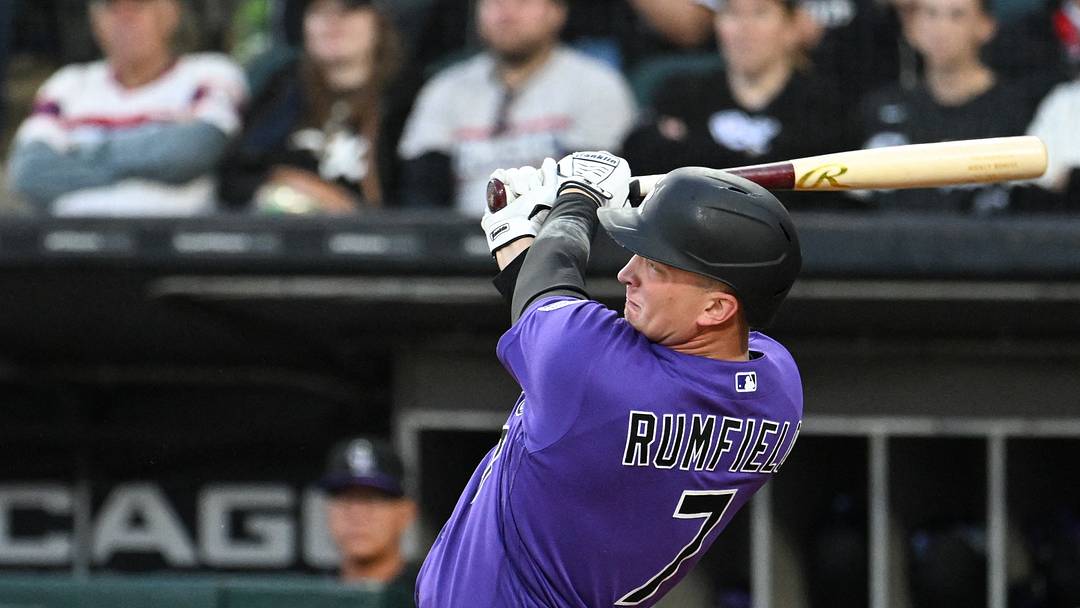 TJ Rumfield hits an RBI single against the Chicago White Sox Credit: Matt Marton-Imagn Images