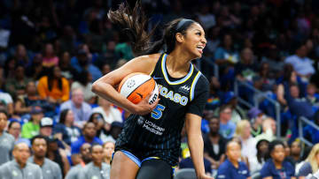 May 15, 2024; Arlington, Texas, USA;  Chicago Sky forward Angel Reese (5) laughs during the second half against the Dallas Wings at College Park Center. Mandatory Credit: Kevin Jairaj-USA TODAY Sports