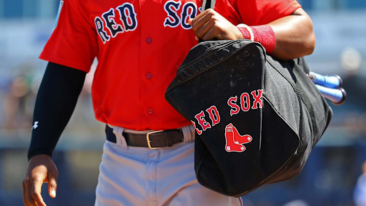 Mar 21, 2018; Port Charlotte, FL, USA; A view of a Red Sox baseball bag in the game of the Boston Red Sox against the Tampa Bay Rays at Charlotte Sports Park. Mandatory Credit: Aaron Doster-Imagn Images Red Sox Part Ways With Veteran Catcher After Five Seasons as Free Agency Looms. lt – Sportnika