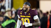 Nov 28, 2025; Tempe, Arizona, USA; Arizona State Sun Devils defensive lineman Clayton Smith (10) against the Arizona Wildcats during the 99th Territorial Cup at Mountain America Stadium. Mandatory Credit: Mark J. Rebilas-Imagn Images