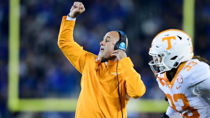 Tennessee Secondary Coach Willie Martinez calls during an SEC football game between Tennessee and