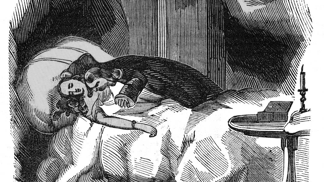 'The Vampyre's Midnight Visit'. From 'Varney the Vampire or the Feast of Blood'. Jamese Malcolm Rymer, London, c. 1840 'The Vampyre's Midnight Visit'. From 'Varney the Vampire or the Feast of Blood'. Jamese Malcolm Rymer, London, c. 1840