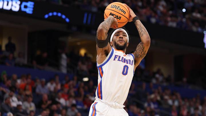 Mar 20, 2026; Tampa, FL, USA; Florida Gators guard Boogie Fland (0) shoots the ball in the first half against the Prairie View A&M Panthers during a first round game of the men's 2026 NCAA Tournament at Benchmark International Arena. Mandatory Credit: Nathan Ray Seebeck-Imagn Images