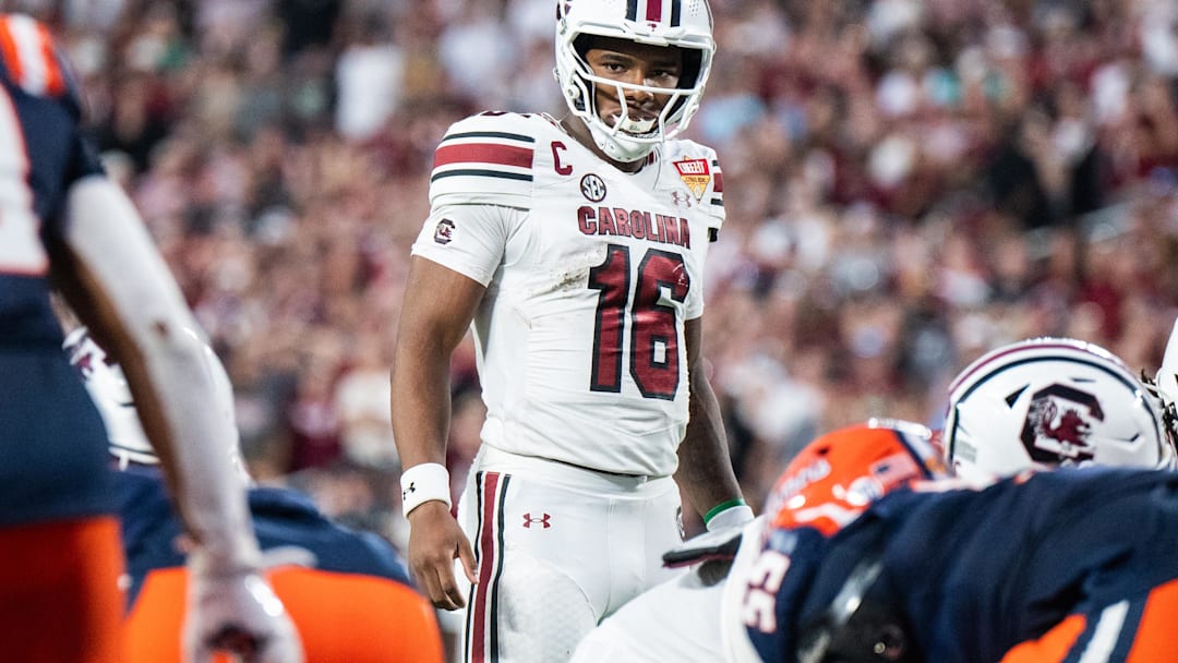 Dec 31, 2024; Orlando, FL, USA;  South Carolina Gamecocks quarterback LaNorris Sellers (16) before the play call against the Illinois Fighting Illini in the fourth quarter at Camping World Stadium. Mandatory Credit: Jeremy Reper-Imagn Images